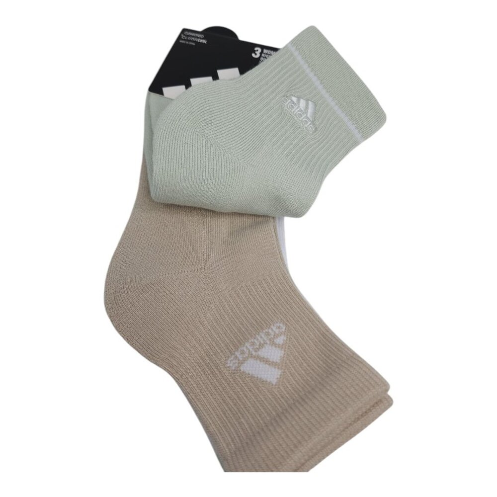 Adidas Womens ClimaCool Cushioned High Quarter Socks 3Pack Size 5-10 Green Beige - Picture 4 of 7